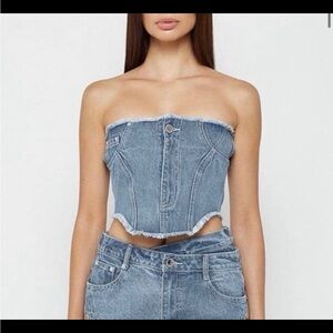 Maniere De Voir Denim Corset Top